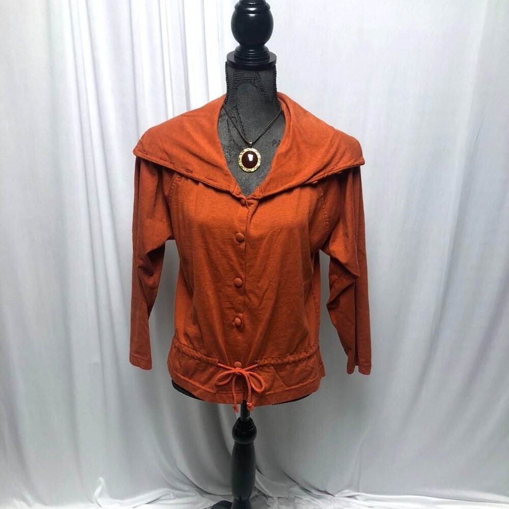 Michael Carrie Shirt Womens Size Medium Rust Orange Button Up Wide Collar Top